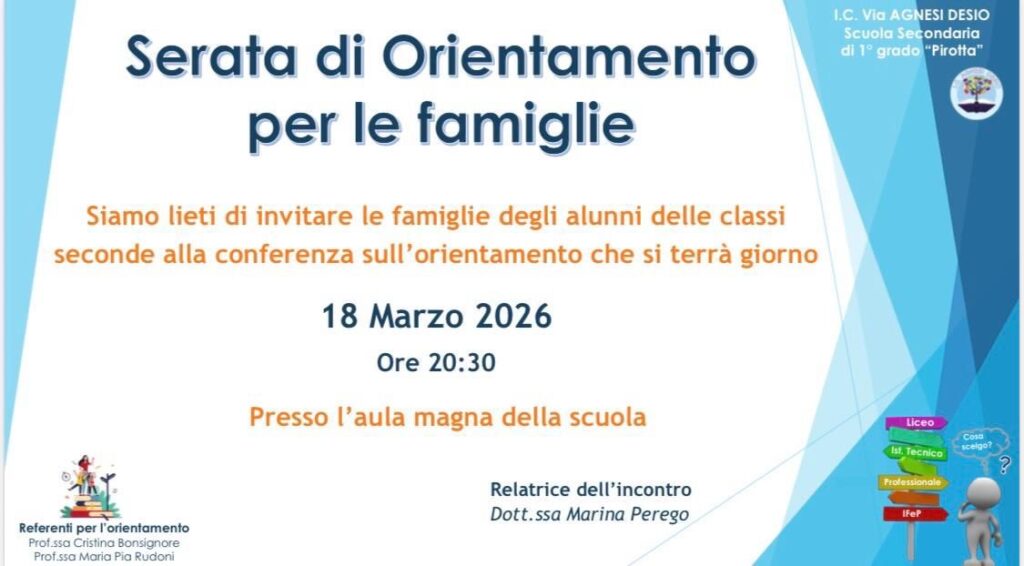 locandina serata di orientamento per le famiglie